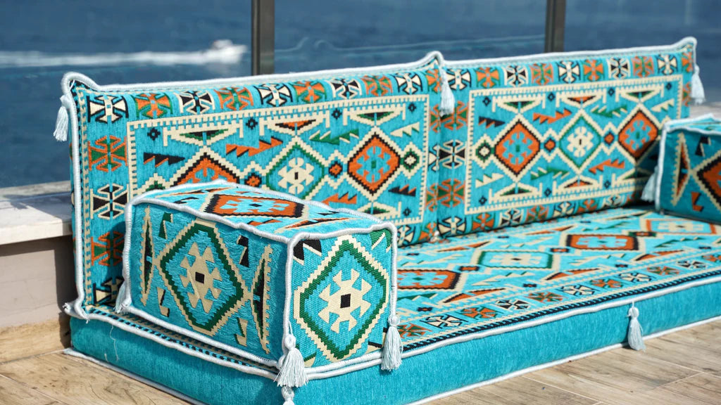 4'' Thickness Turquoise Single Sofa Seating Set, Arabic Sofa Set, Oriental Floor Seating, Single Sofa Sets, Living Room Sofa